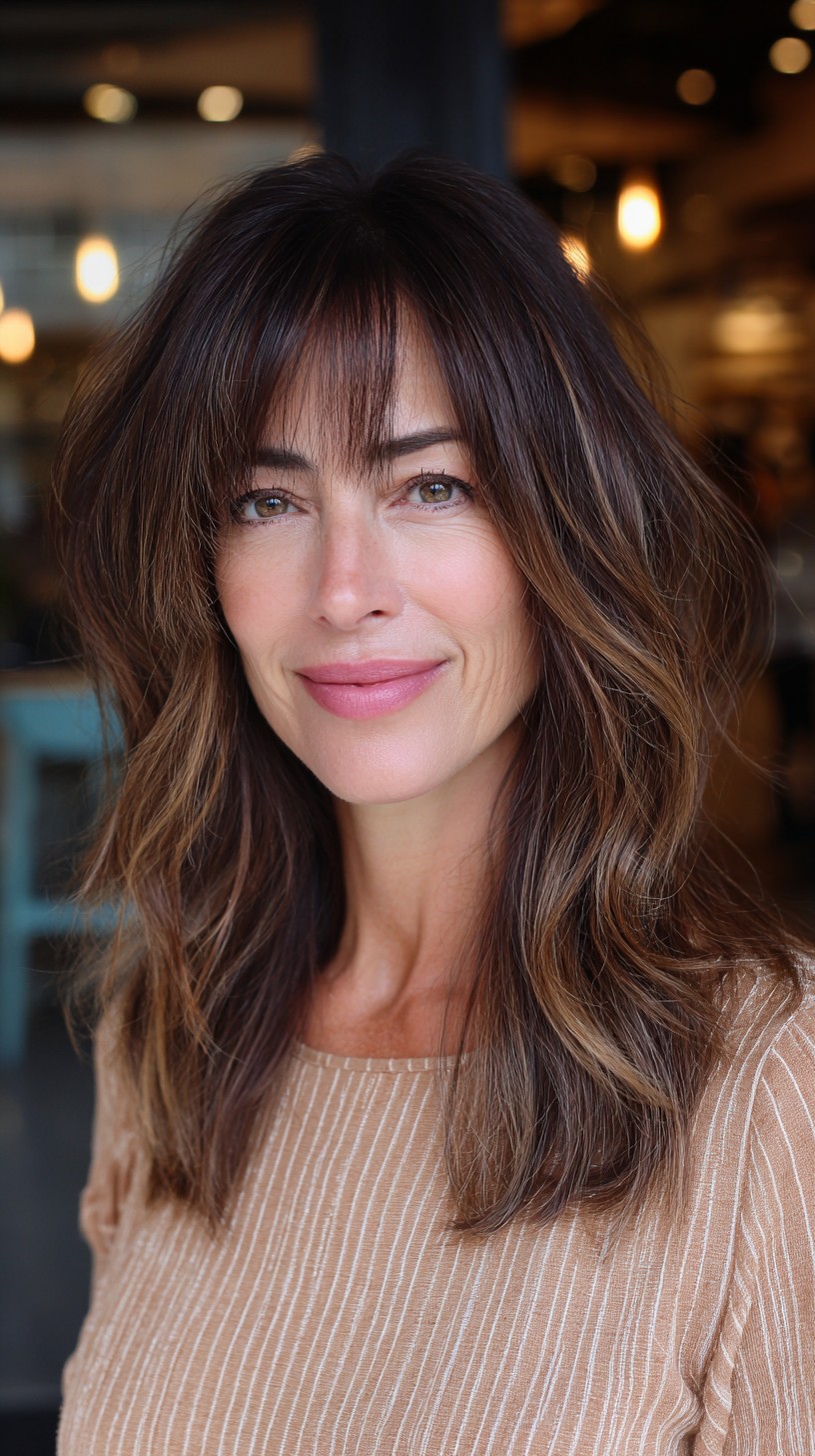 Tousled Brunette Layers with Soft Fringe