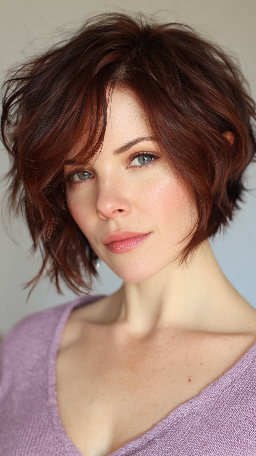 Vibrant Auburn Textured Bob with Soft Waves