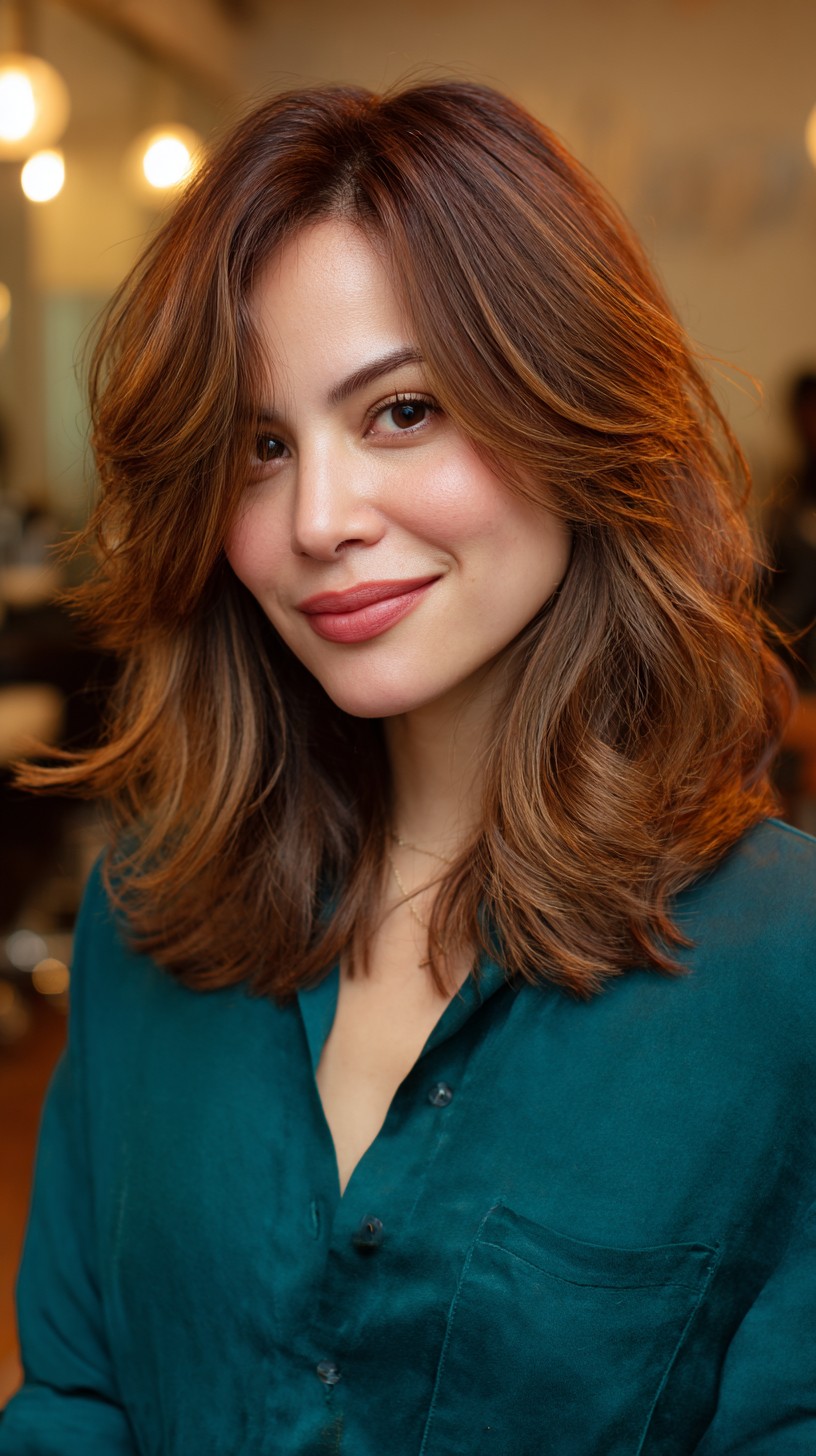 Warm Cinnamon Layered Cut with Gentle Waves