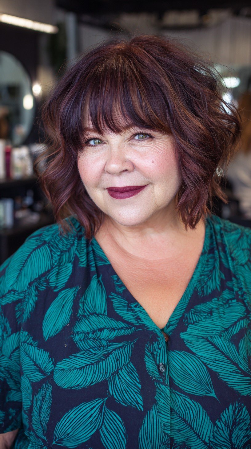 Burgundy Layered Bob with Soft Waves