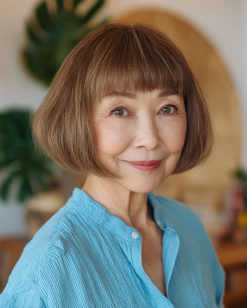 Charming Textured Chin-Length Bob with Soft Fringe