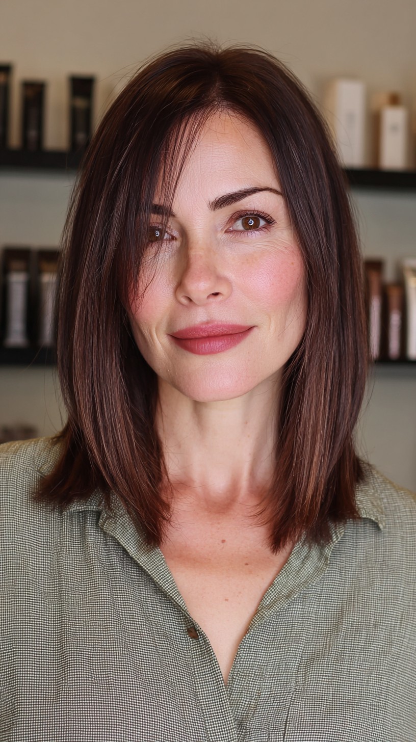 Chic Mahogany Straight Lob with Slight Texture