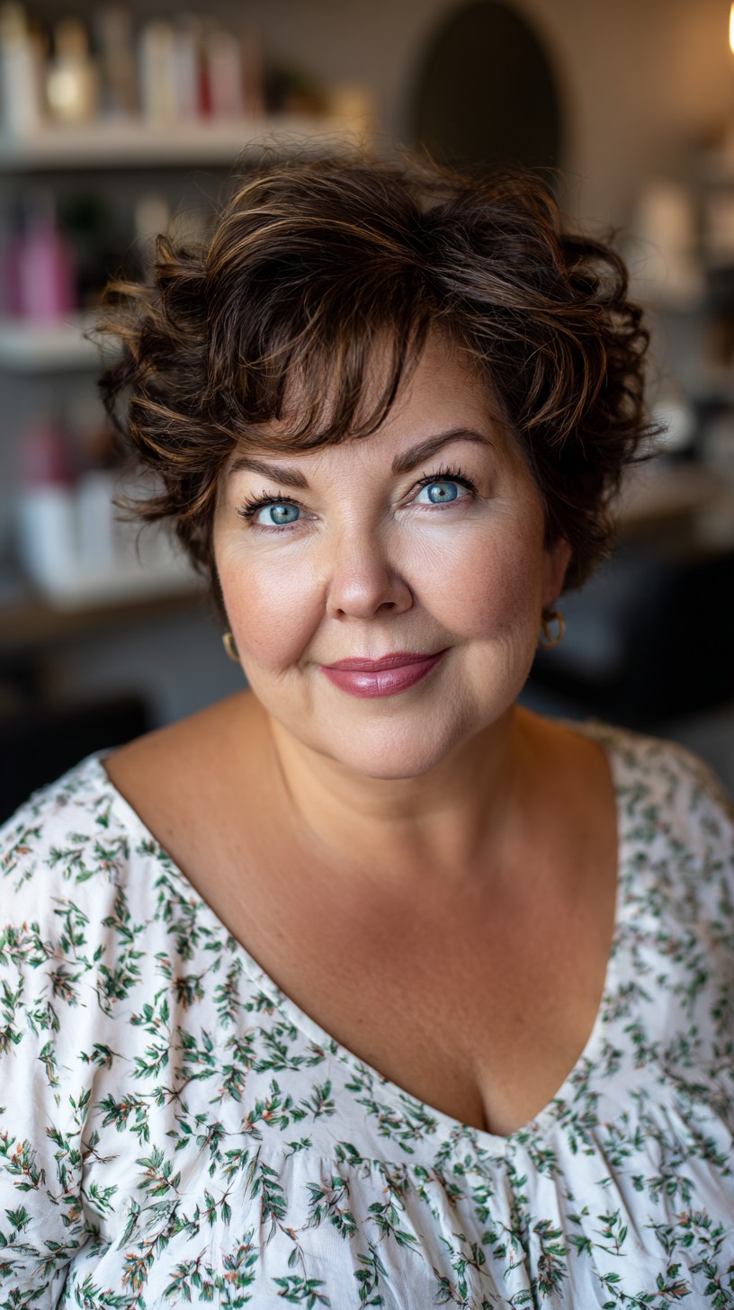 Dynamic Chestnut Tousled Curls for Round Faces