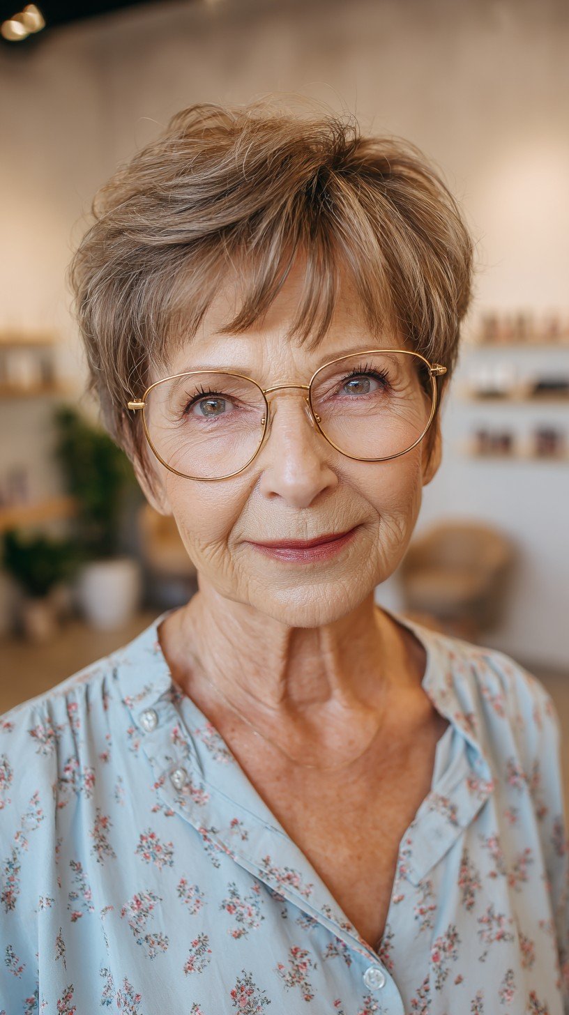 Elegant Salt-and-Pepper Pixie with Soft Bangs