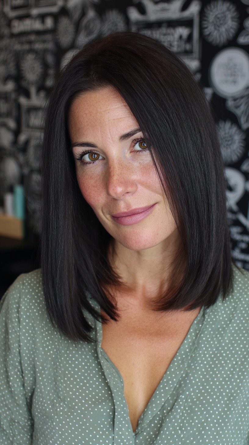 Glossy Espresso Straight Lob with Subtle Layers