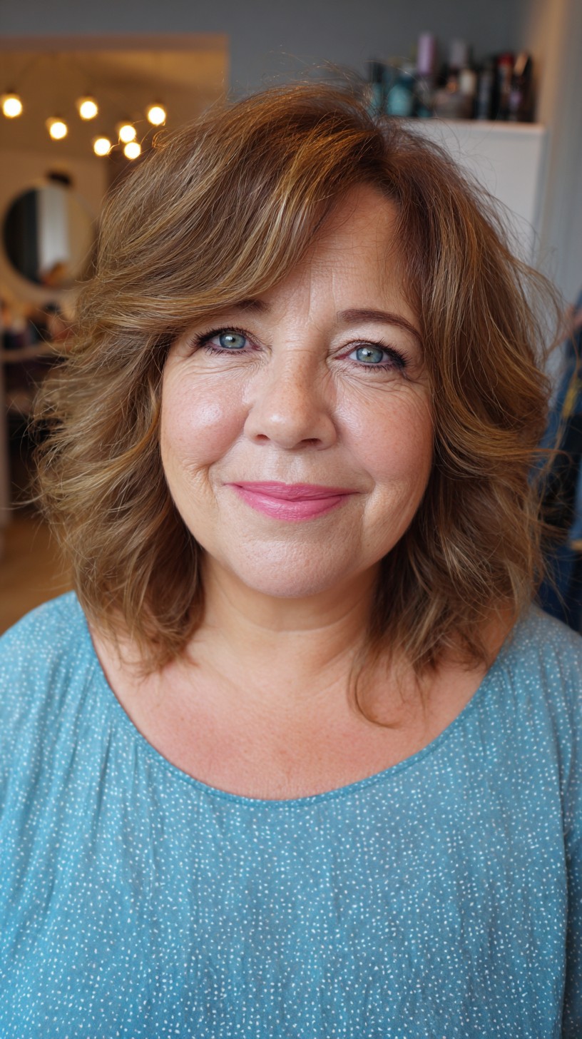 Golden-Caramel S-Wave Layers for Round Faces