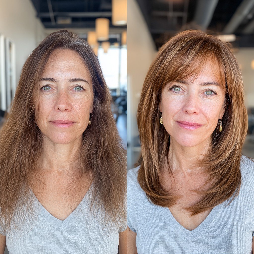 Revitalizing Chestnut Layered Lob for Textured Hair