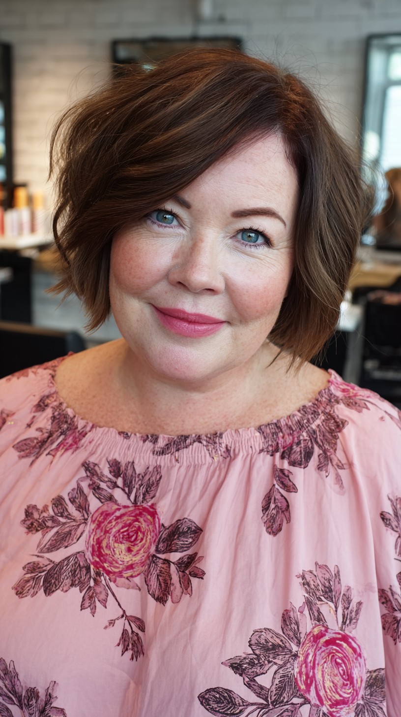 Rich Chestnut Textured Bob for Round Faces