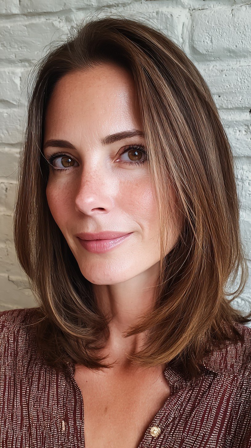 Soft Chestnut Bob with Subtle Highlights