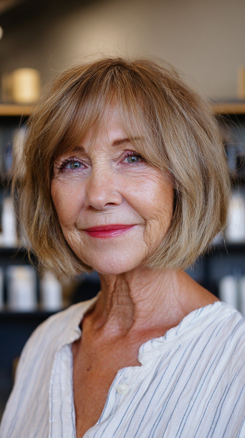 Sun-Kissed Textured Bob for Mature Women