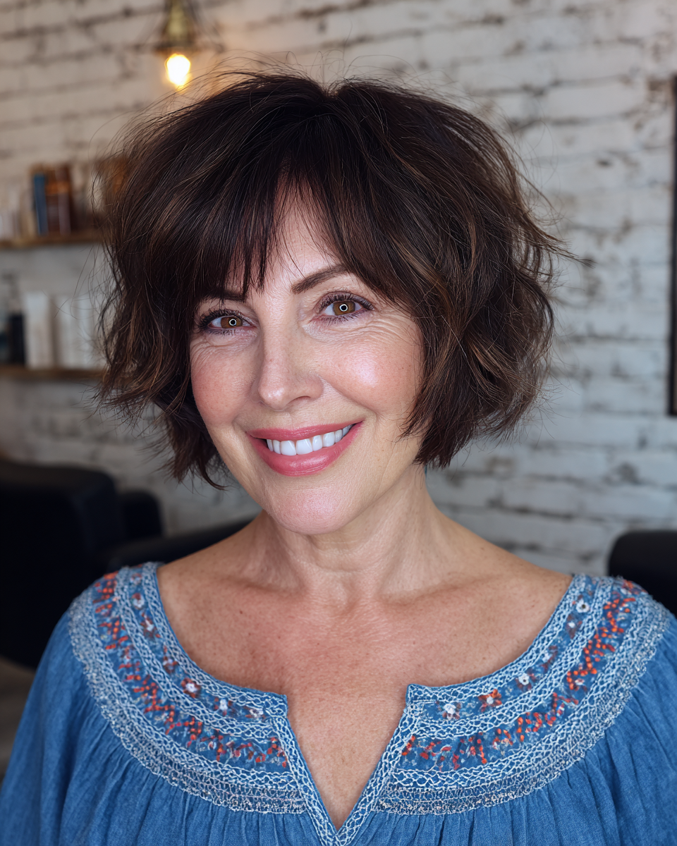 Textured Chin-Length Bob with Soft Feathered Layers