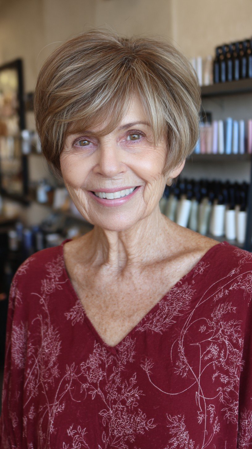 Effortless Short Textured Cut for Stylish Seniors