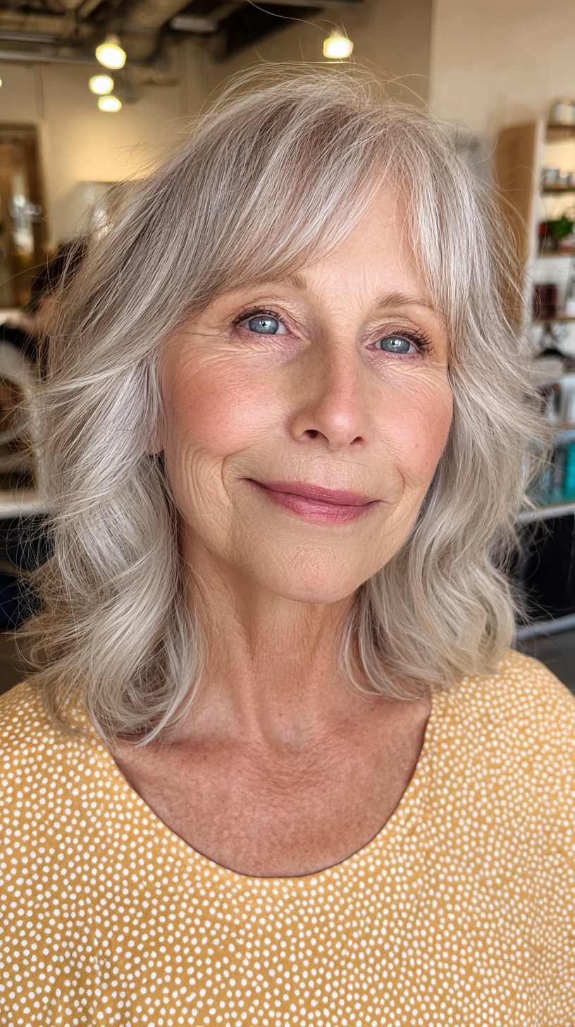 Elegant Silver Waves with Soft Curtain Bangs