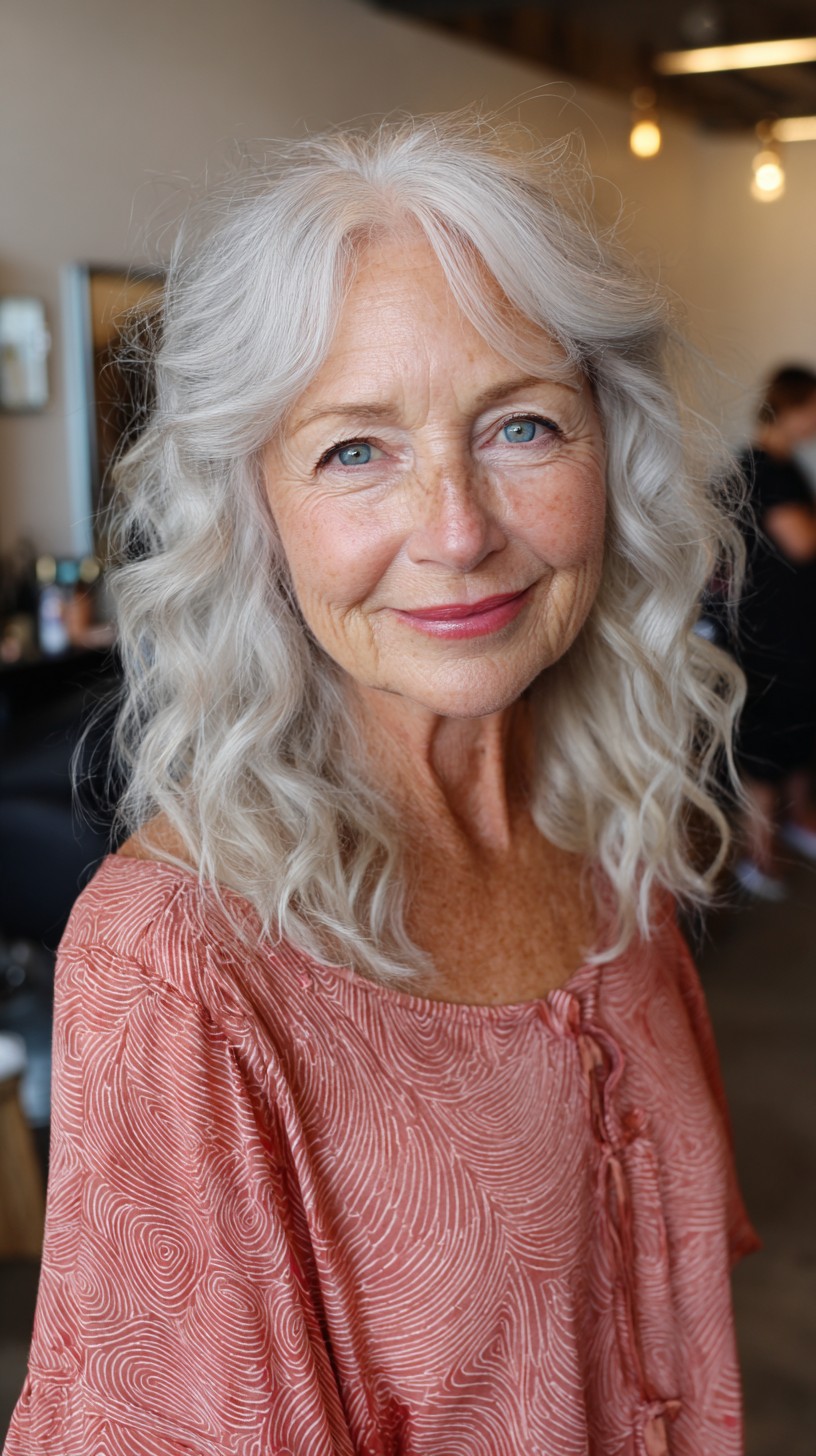 Flowing Silver Waves with Curtain Fringe for Thick Hair