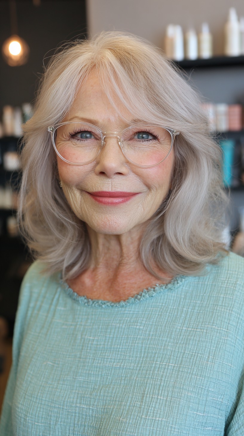 Silver Layered Bob with Soft Curtain Bangs