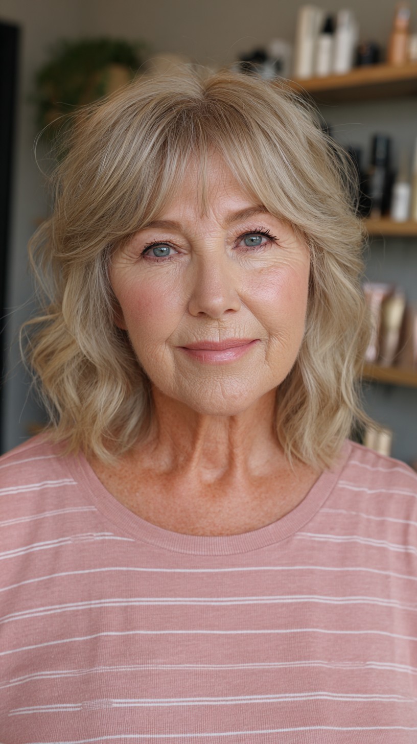 Soft Golden Layers with Voluminous Curtain Bangs