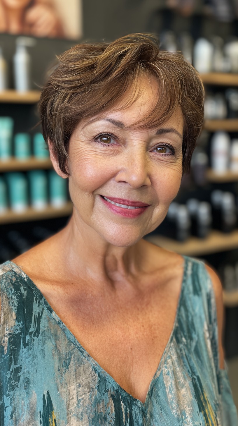 Stylish Copper Tinted Tapered Pixie for Elegant Maturity