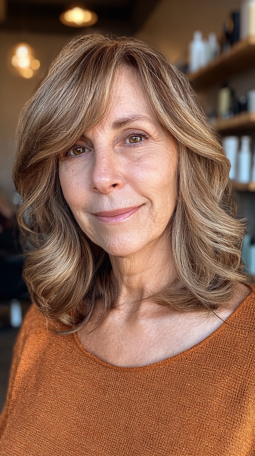 Sunlit Bronze Cascading Waves for Medium Hair