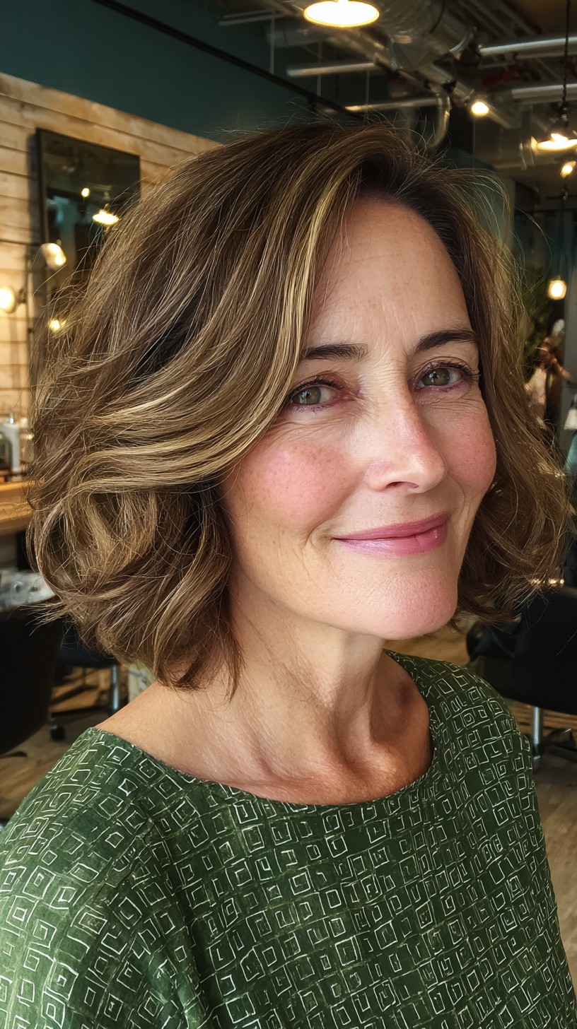 Voluminous Textured Waves in Light Brown with Blonde Highlights