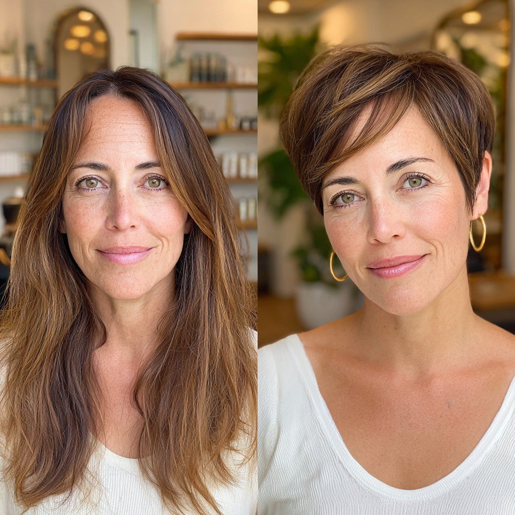 Bold Tapered Auburn Pixie with Soft Highlighted Bangs
