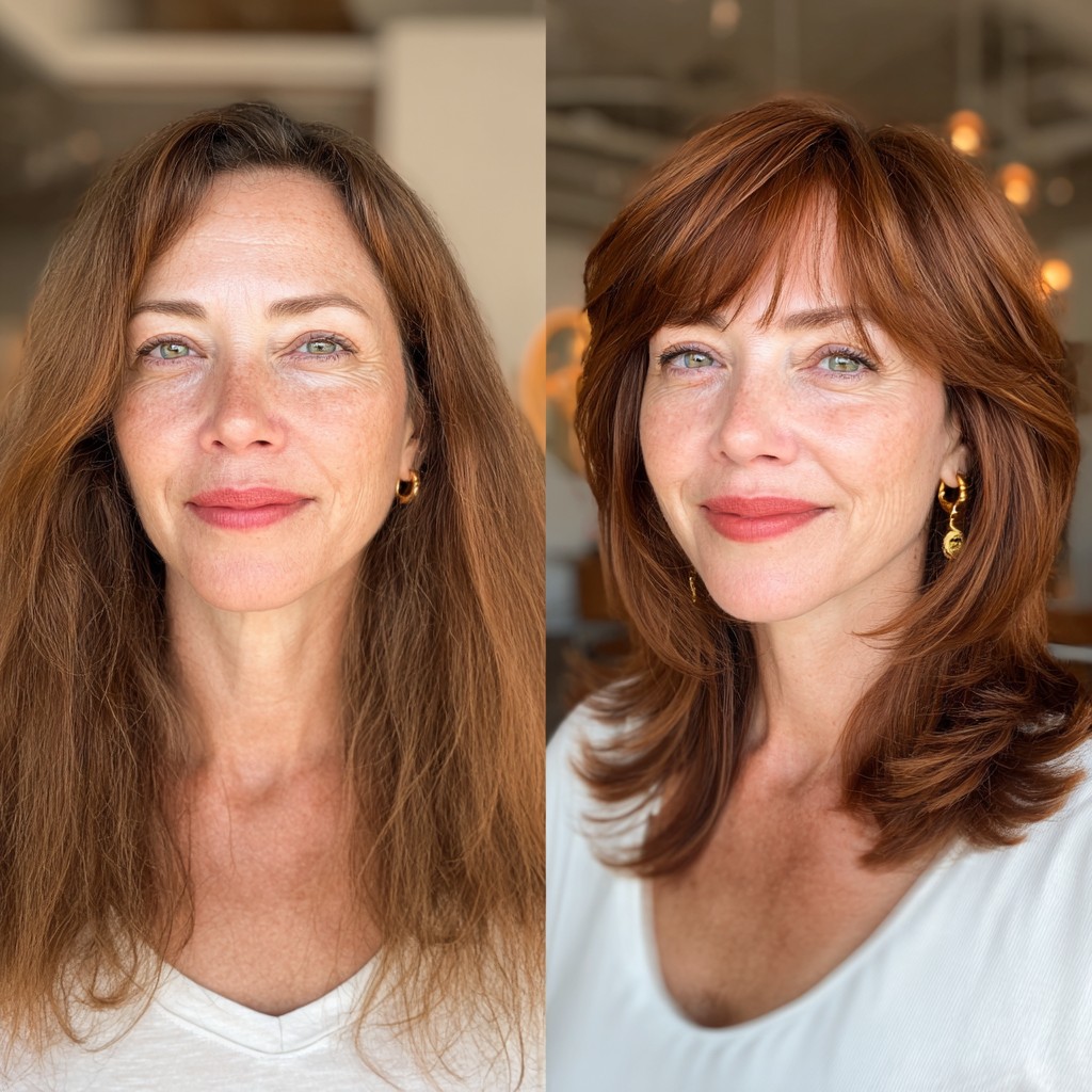 Chic Copper Bob with Feathered Bangs