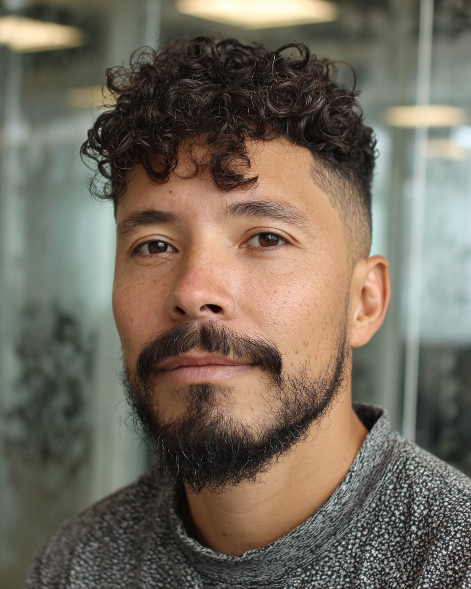 Curly Mid Taper Fade with Defined Texture