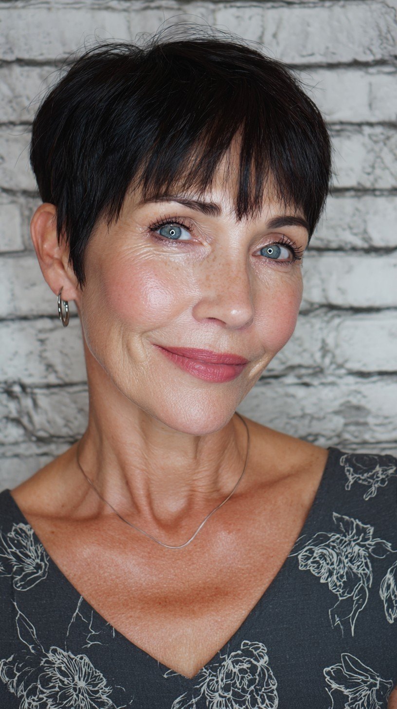 Deep Black Sleek Textured Pixie