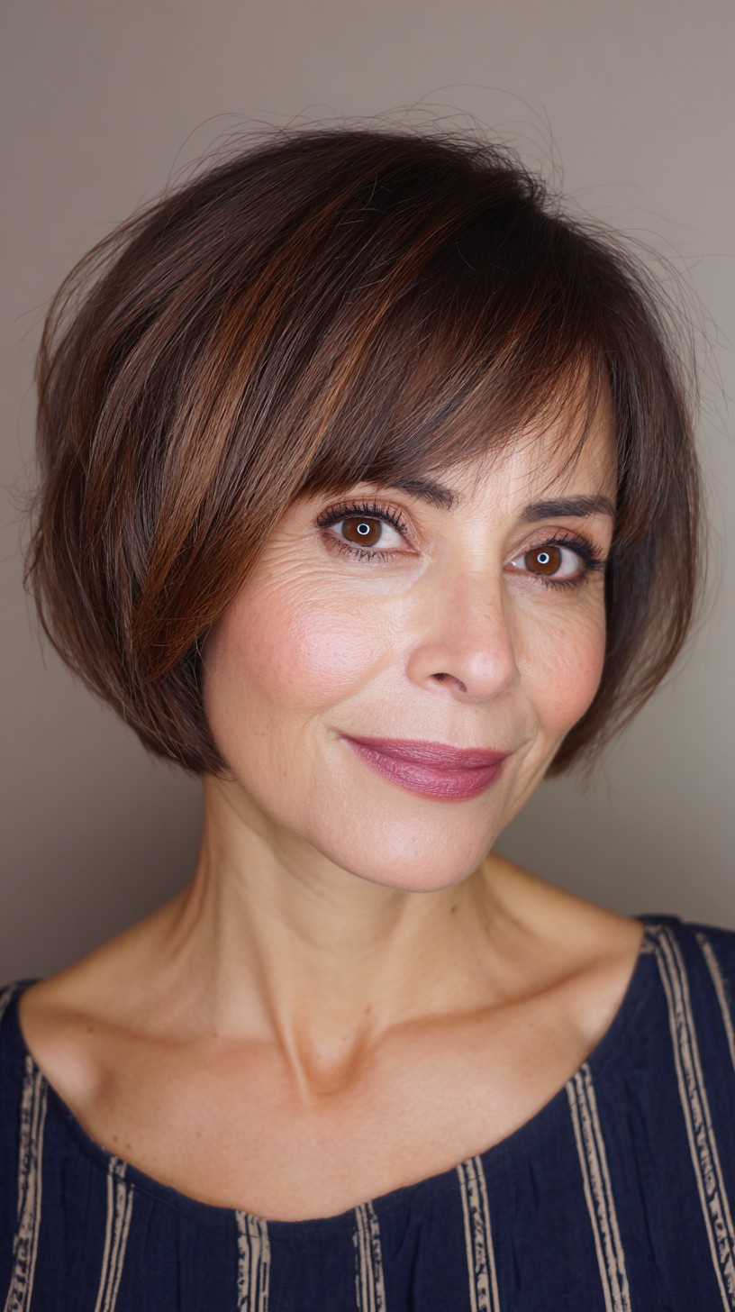 Dynamic Chestnut Bob with Subtle Highlights