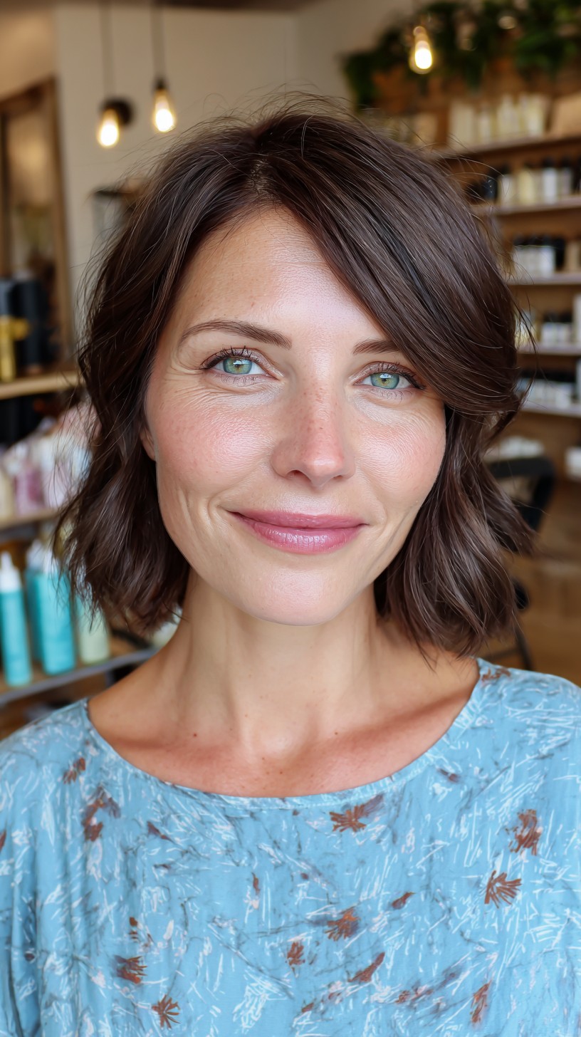 Effortless Dark Chestnut Bob with Subtle Waves