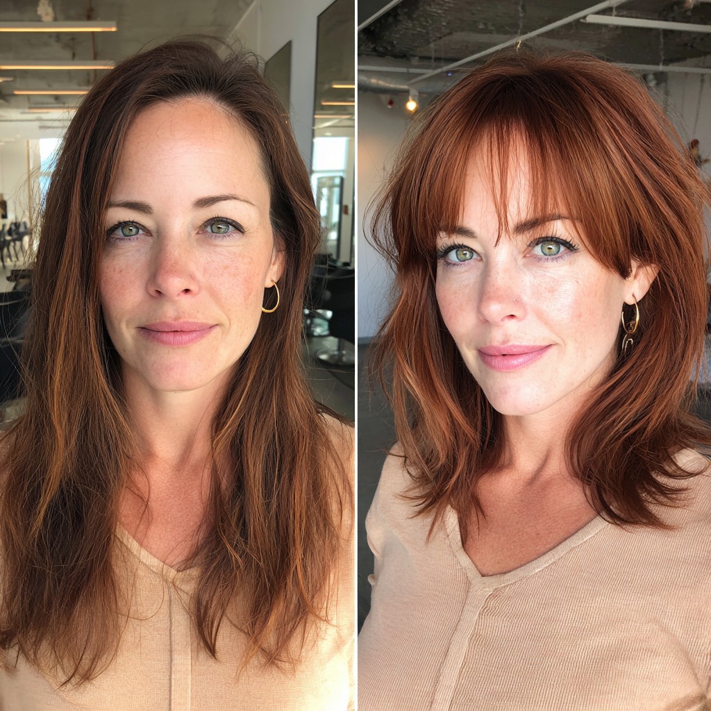 Lush Copper Transformation with Feathered Fringe