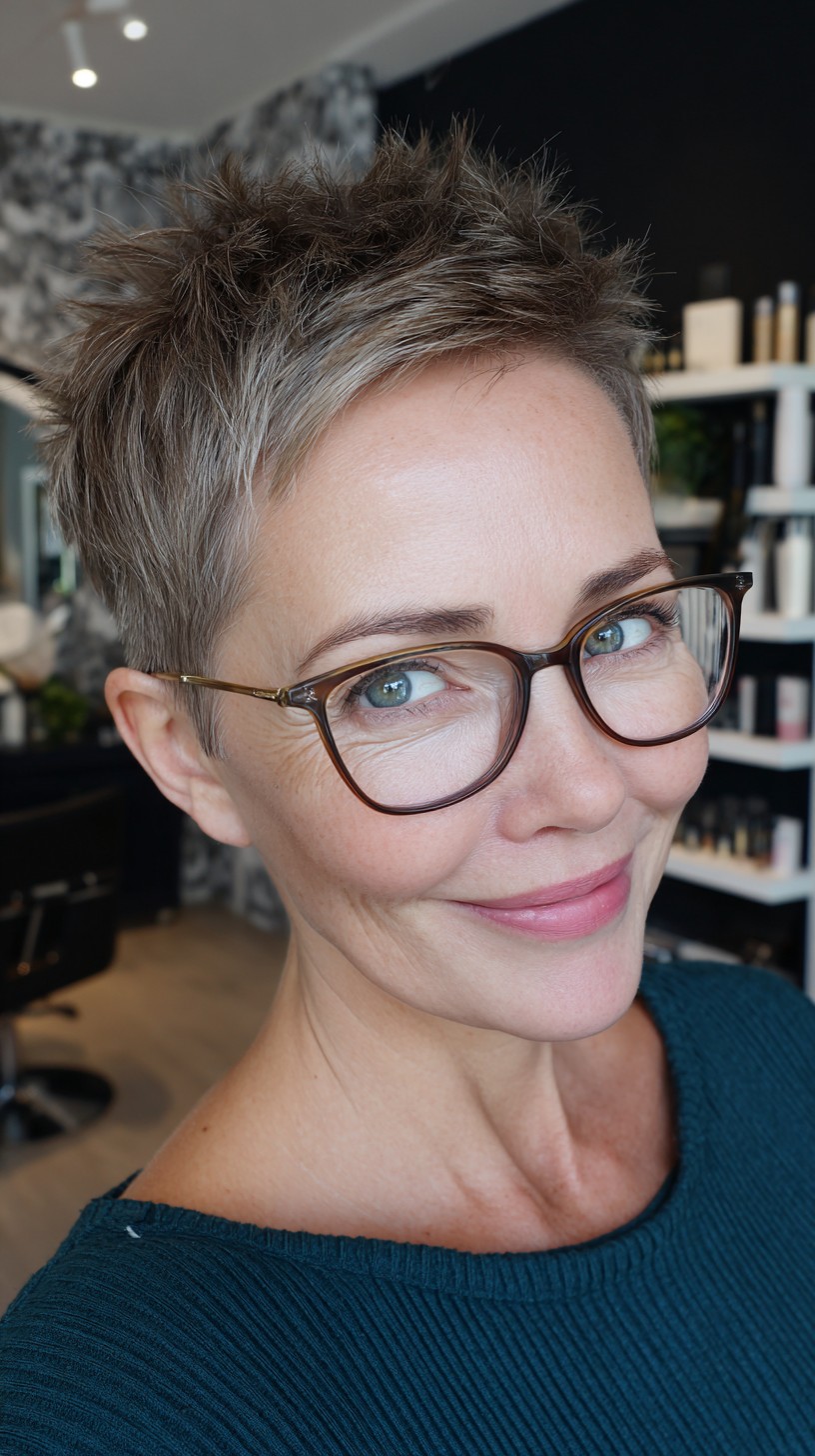 Modern Salt-and-Pepper Textured Pixie Cut