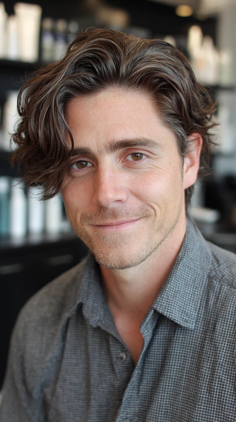 Natural Wavy Elegance with Soft Side Part
