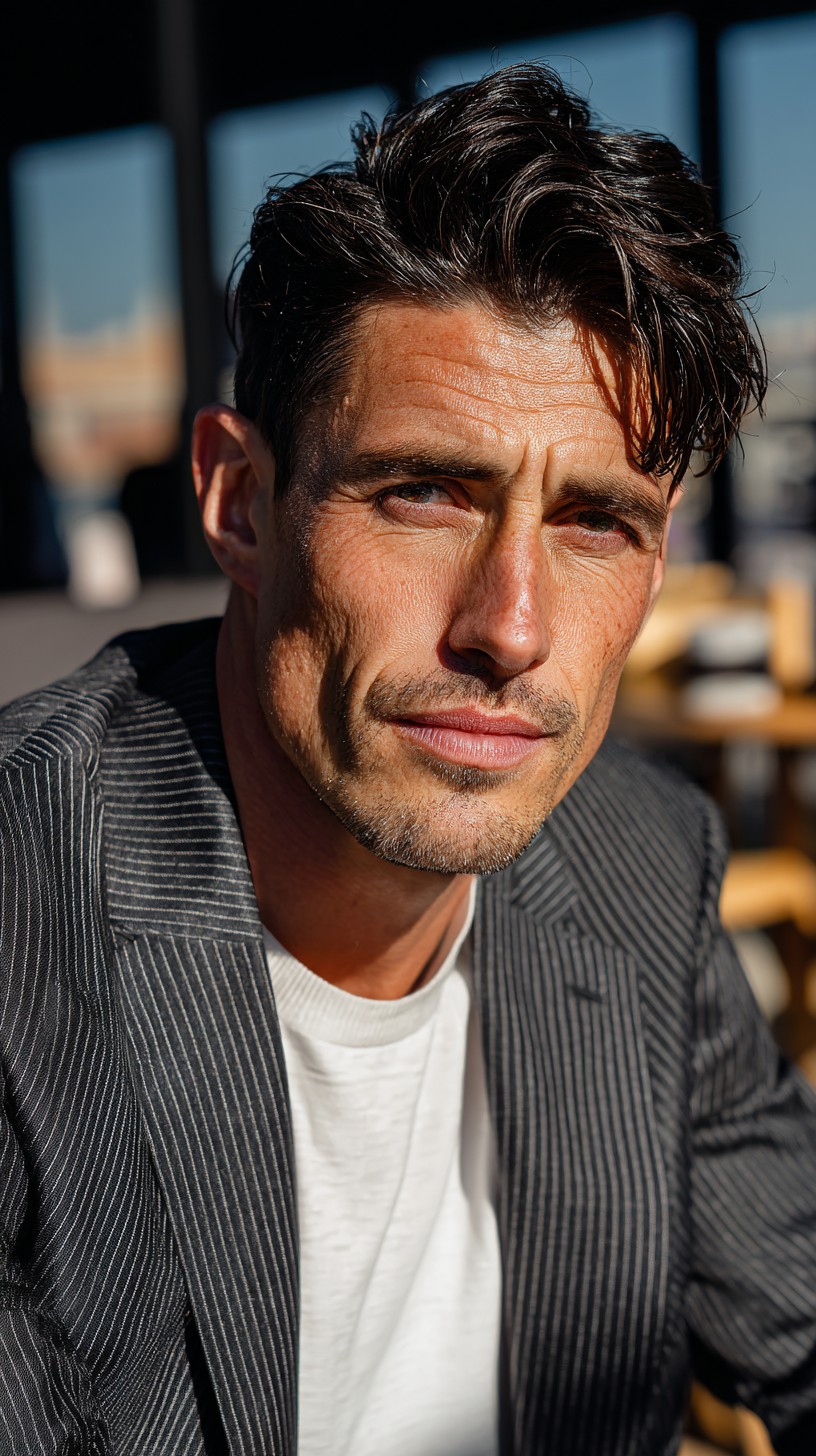Sharp Windswept Side Part with Defined Waves