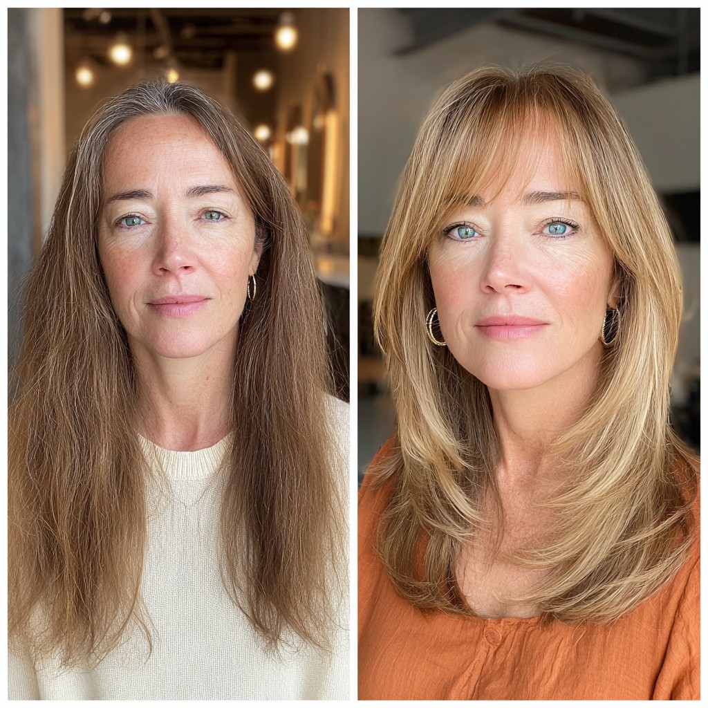 Subtle Blonde Transformation with Layered Bangs