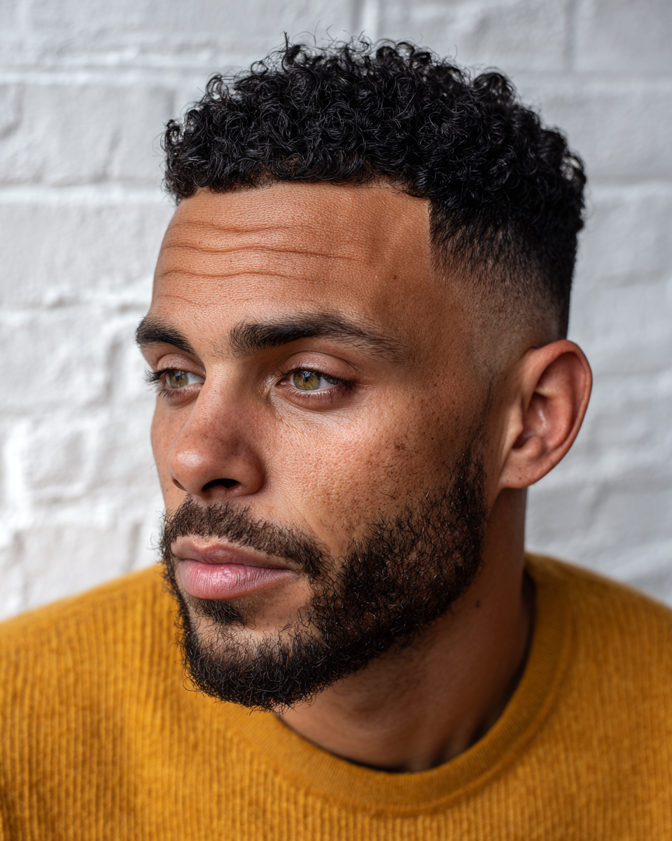 Textured Mid Taper Fade with Defined Curls