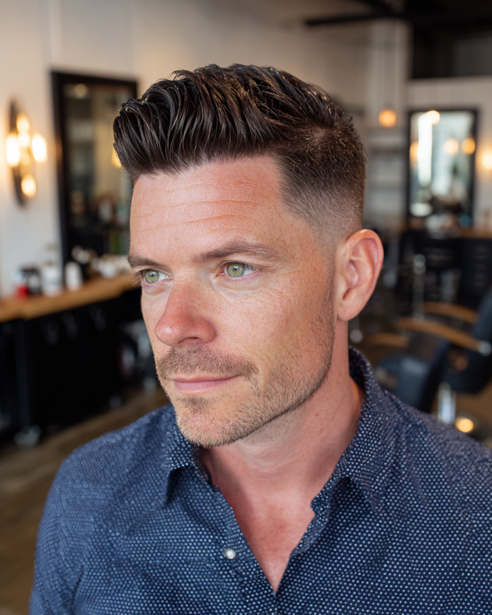 Textured Mid Taper Fade with Defined Volume