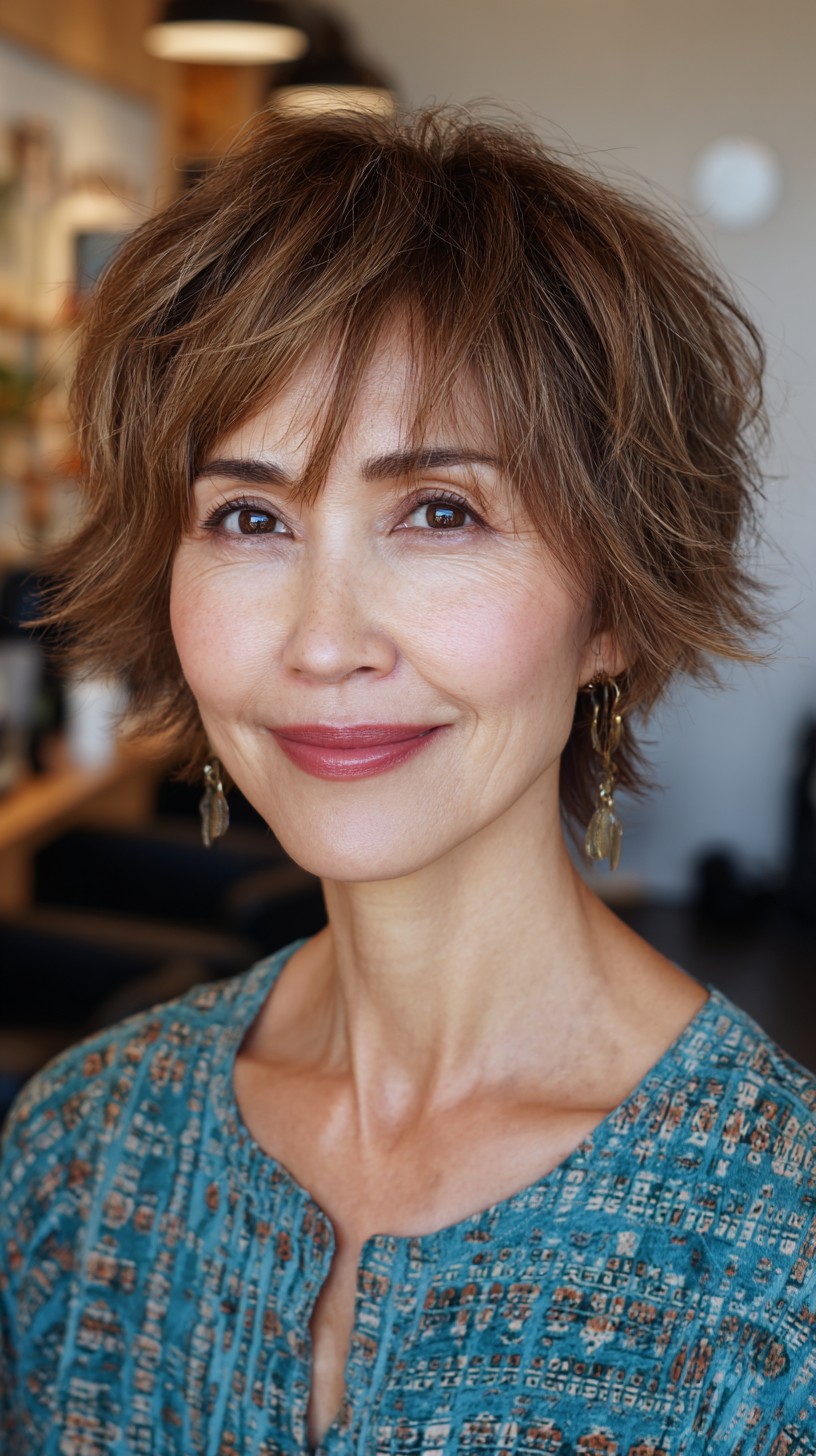 Textured Tousled Bob with Caramel Highlights