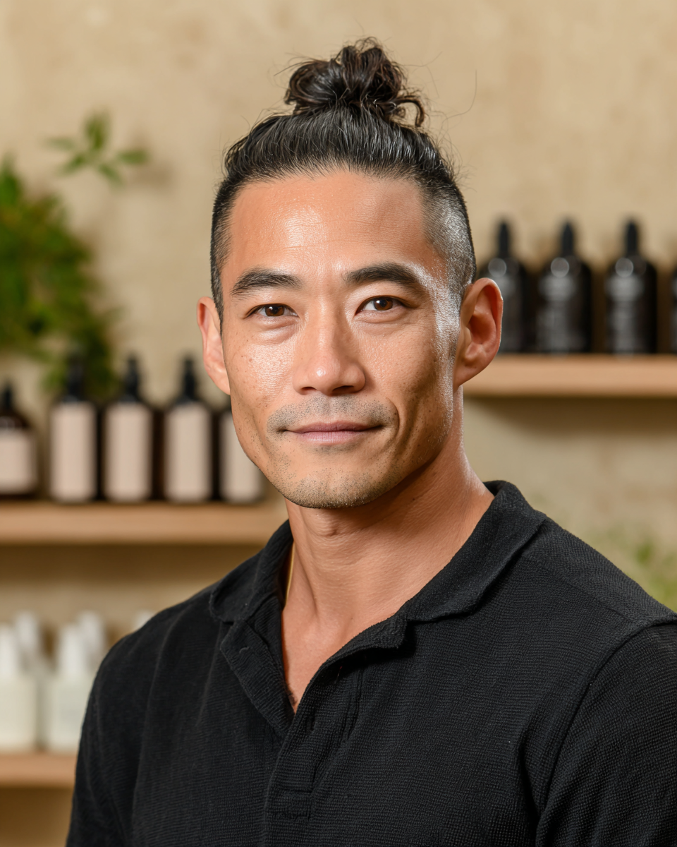 Trendy Mid Taper Fade with Top Knot