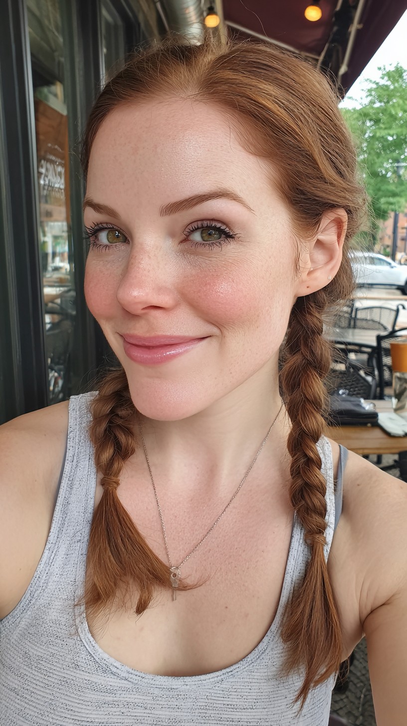 Twisted Auburn Pigtails with Soft Waves