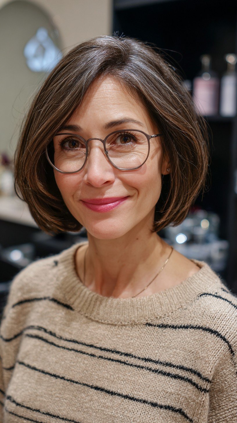 Charming Chestnut Bob with Natural Waves
