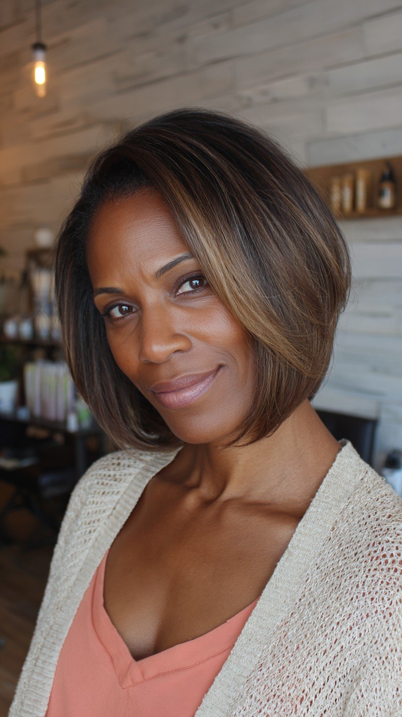 Chic Brunette Bob with Caramel Highlights
