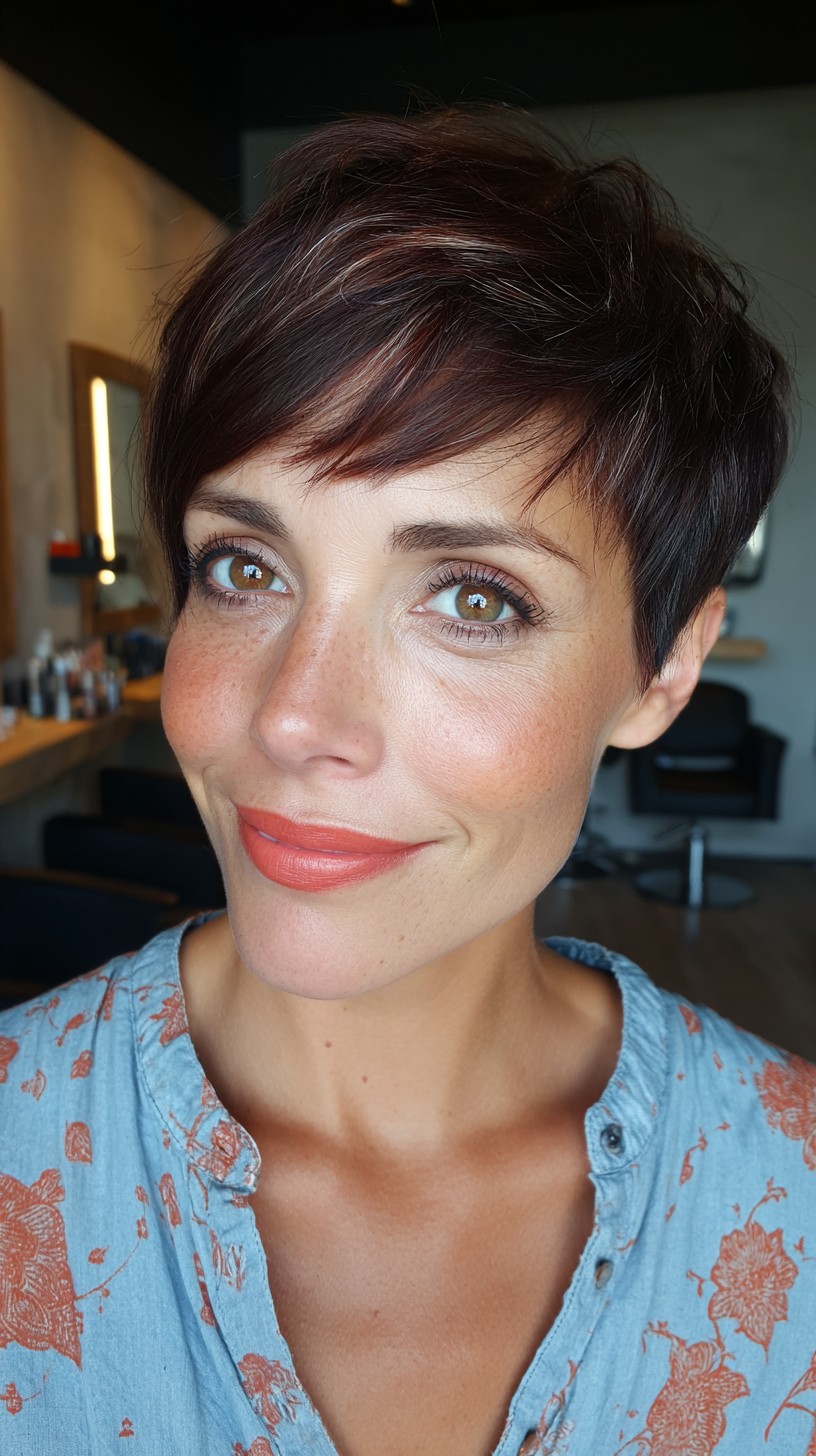 Chic Brunette Pixie with Subtle Highlights
