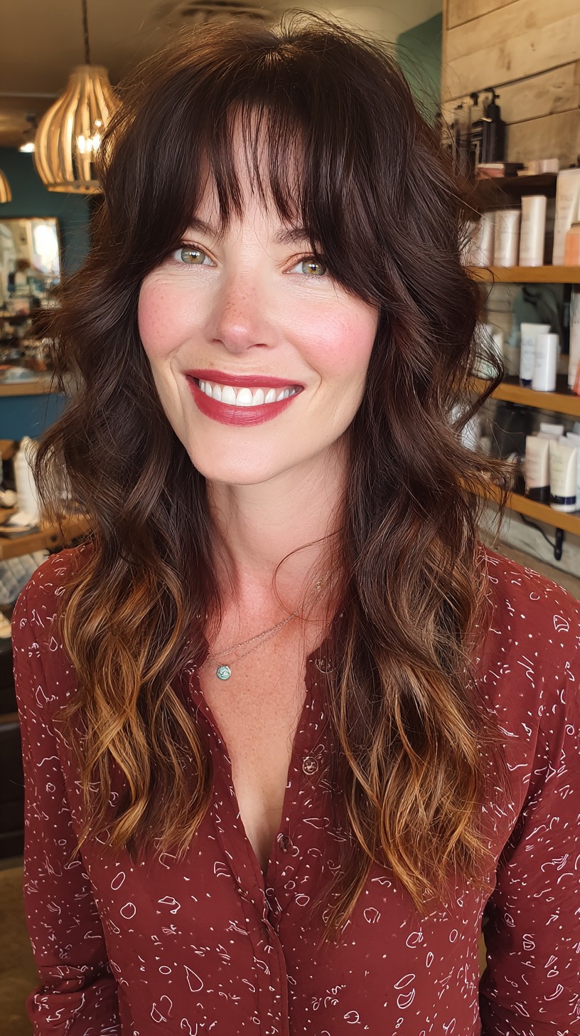 Classic Brunette Mullet with Soft Bangs