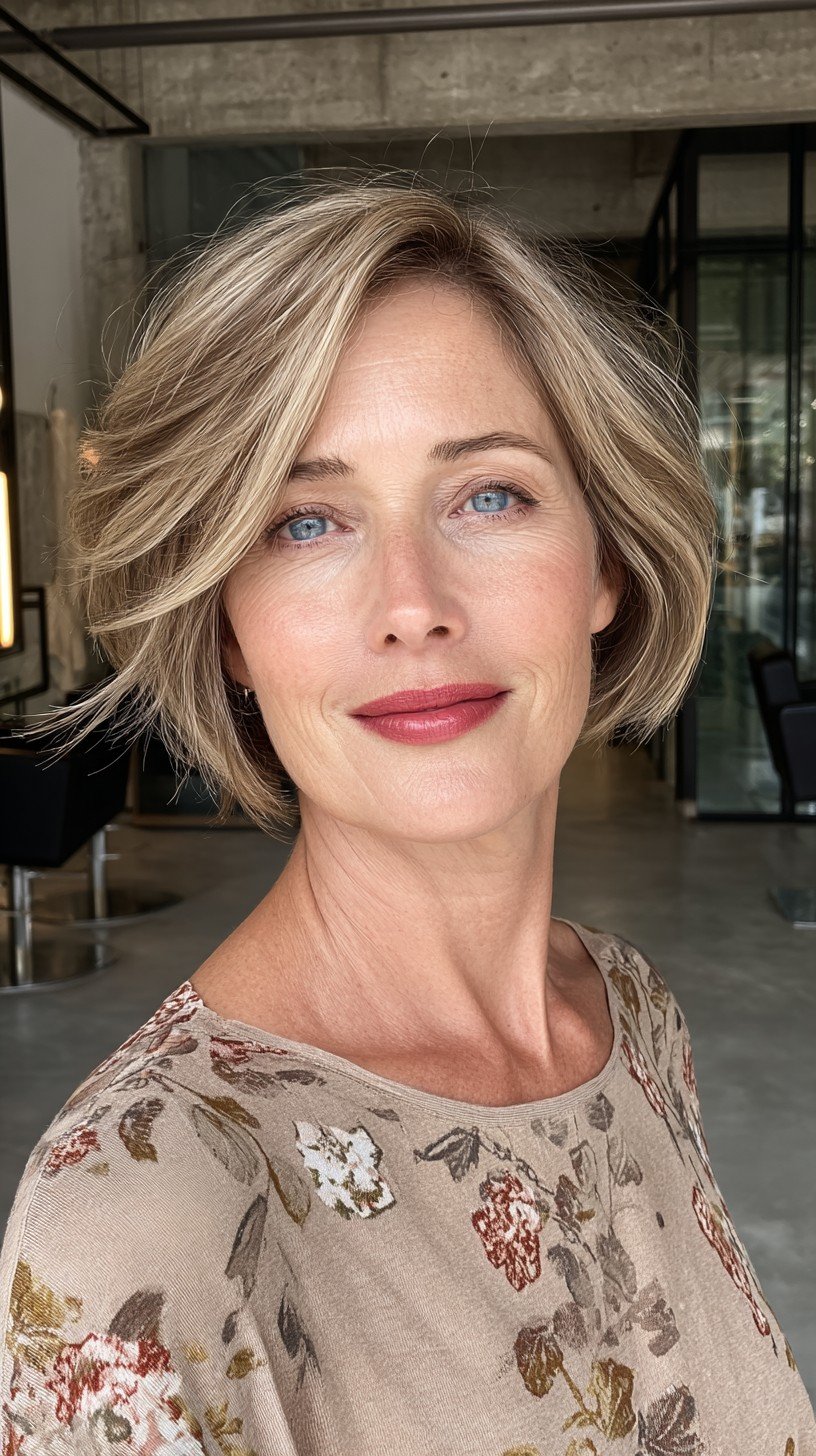 Elegant Light Blonde Layered Bob with Natural Gradation