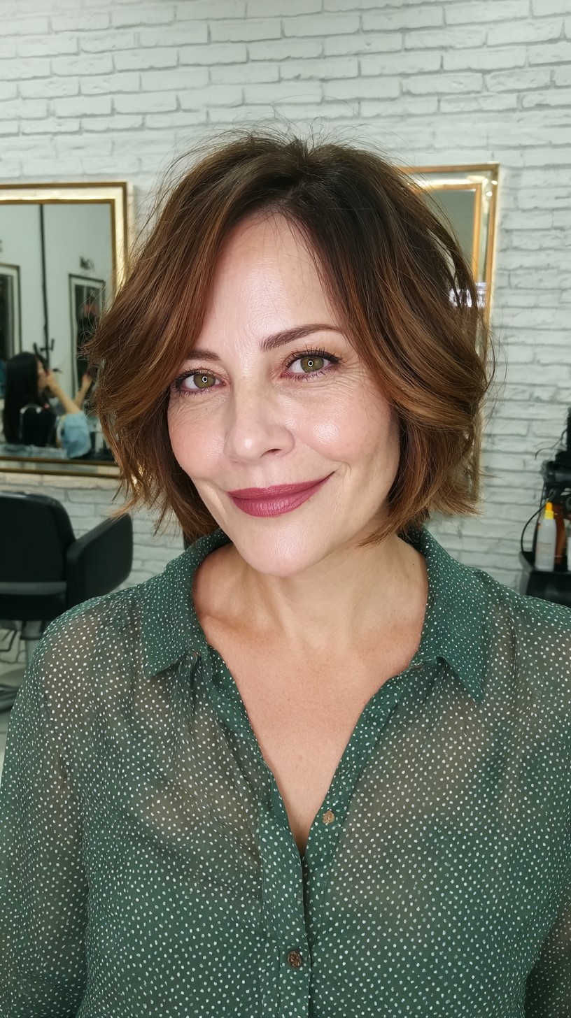 Modern Chestnut Bob with Soft Wave Essence
