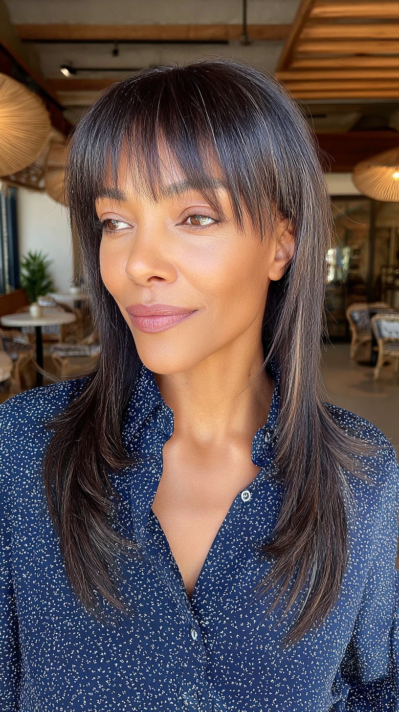 Modern Sleek Mullet with Razor-Cut Bangs