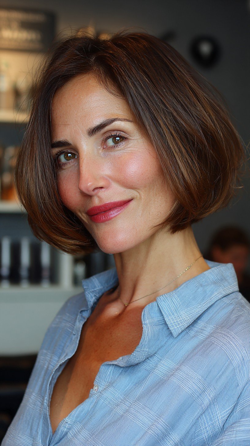 Sleek Chestnut Bob with Subtle Highlights