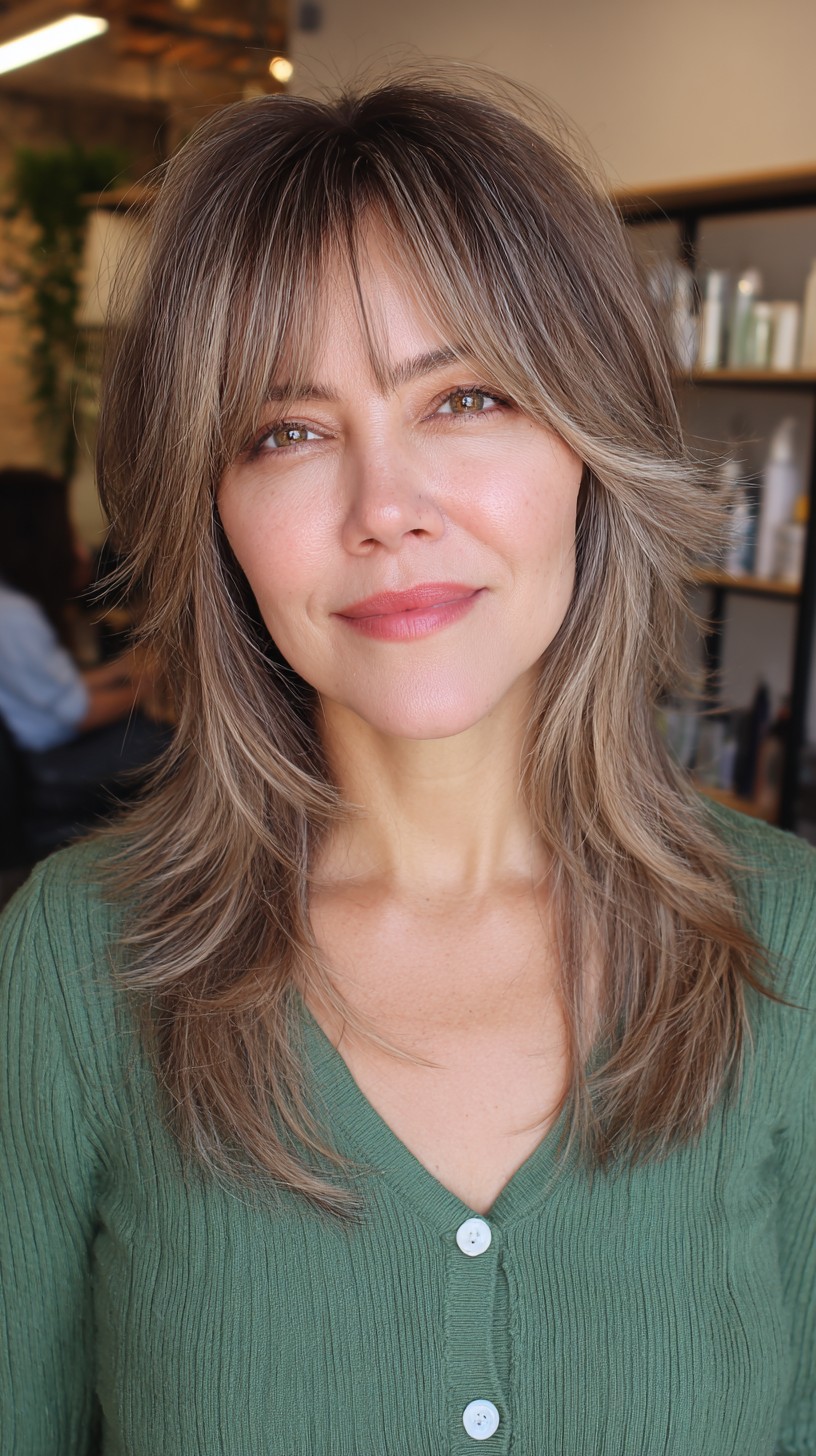 Sleek Silver Layered Mullet with Feathered Fringe