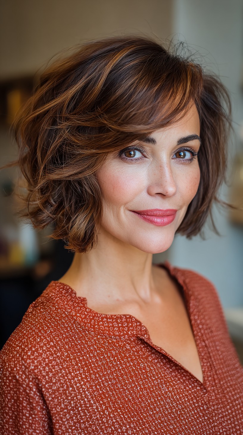 Soft Tousled Bob with Warm Highlights