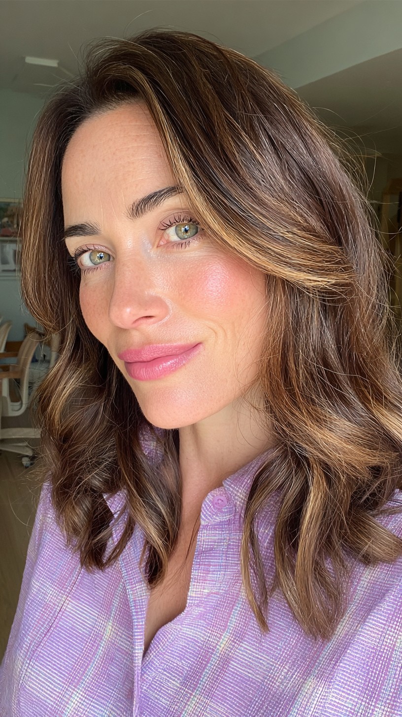 Subtle Chestnut Waves with Soft Highlights